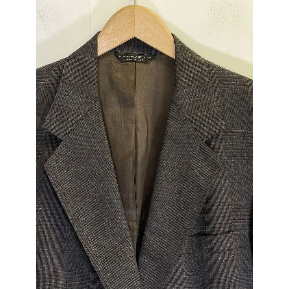 Meeting Street Men's 42R Gray & Black Glen Plaid Blazer Sport Coat Made‎ In USA
